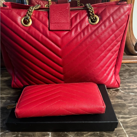 Saint Laurent Large Red “Cassandre” Tote  & Matching Wallet - Picture 8 of 16